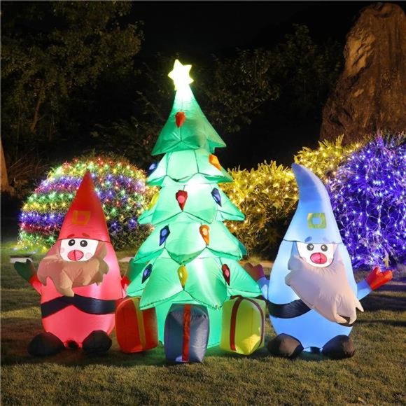 8 FT Inflatable Christmas Tree Gnomes  |  Decorations with Build-in LED Lights - Picture 1 of 6